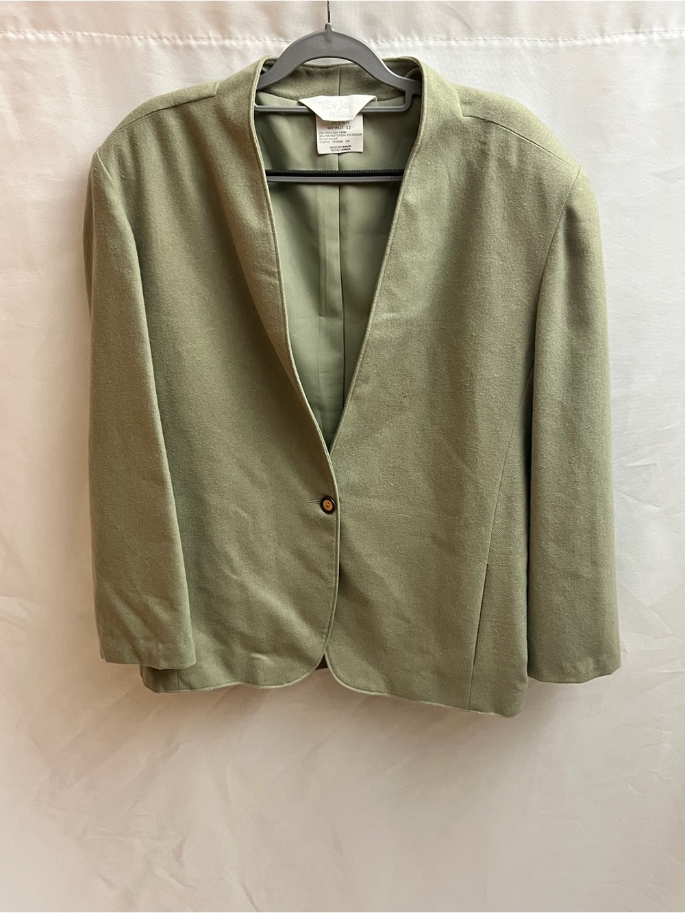 Tan Jay Women’s Vintage Wool Blend Sage Green Blazer Jacket Size 12